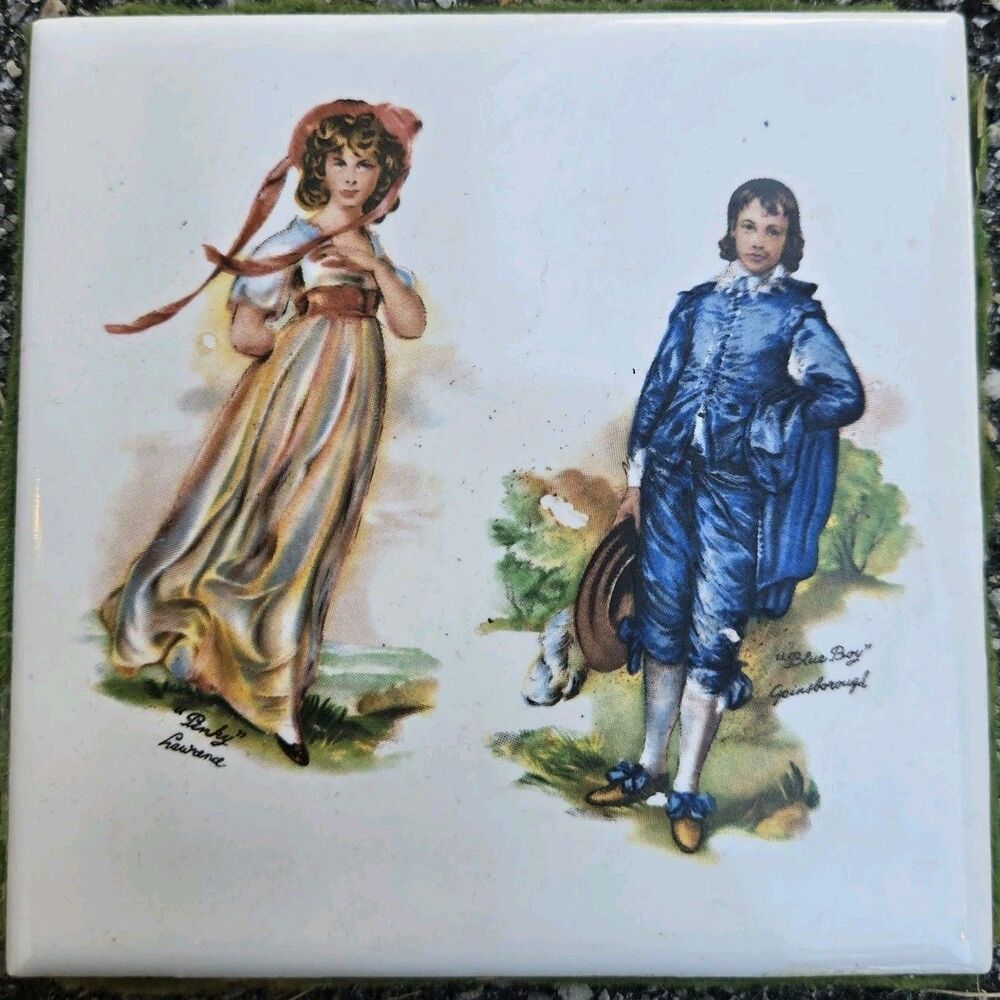 Ceramic Art Decorated VICTORIAN COUPLE 4.5"x 4.5" Trivet Tile